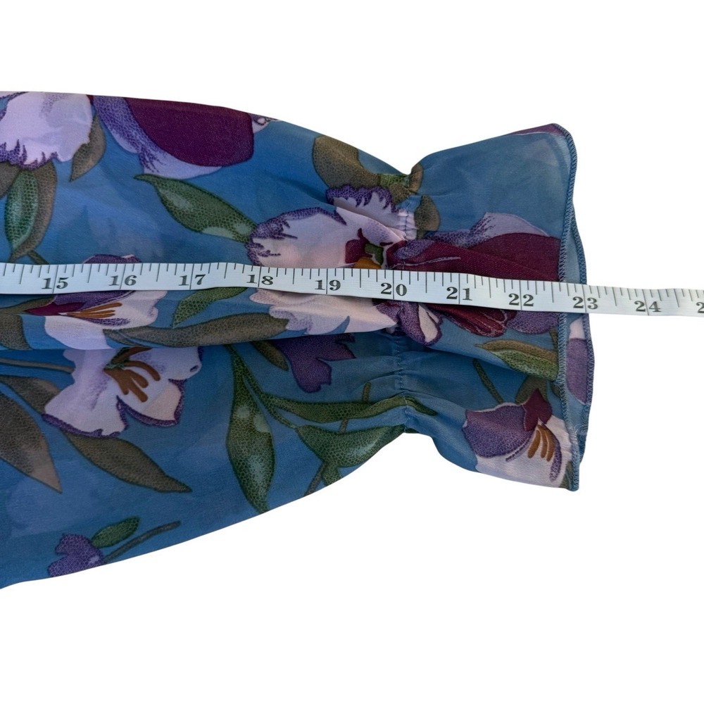 Women's Blue Purple Vivid Floral Print Maxi Dress Ruffle V-Neck Large Bloomcore - Picture 10 of 11